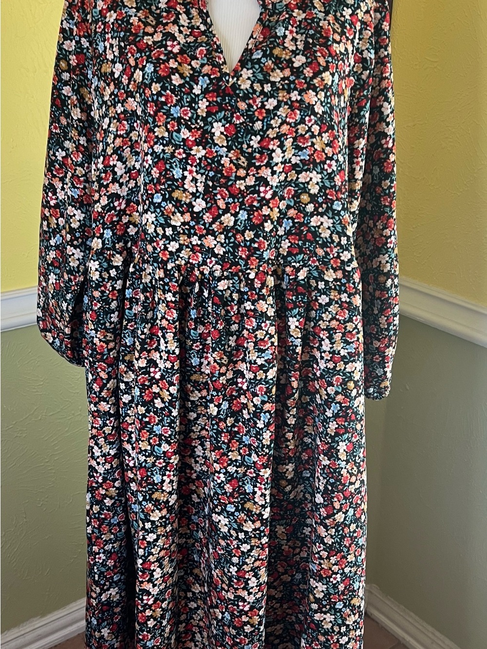 BloomChic- Floral Midi Dress in Black with Pink & Cream Blooms - Picture 3 of 6